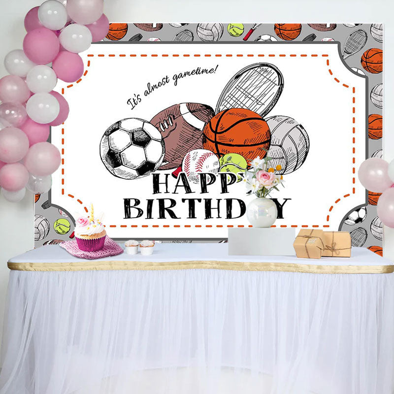 Aperturee - Its Almost Game Time Sport Balls Birthday Backdrop