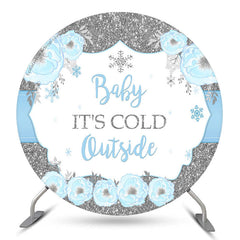 Aperturee Its Cold Outside Blue Round Baby Shower Backdrop