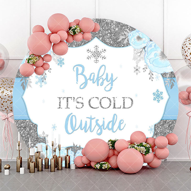 Aperturee Its Cold Outside Blue Round Baby Shower Backdrop