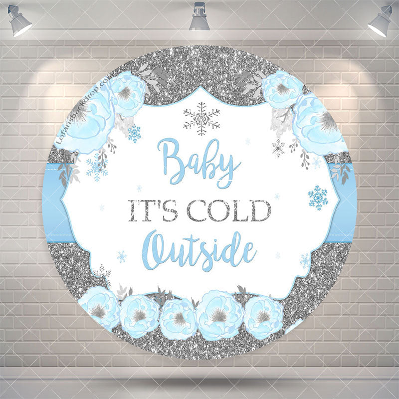 Aperturee Its Cold Outside Blue Round Baby Shower Backdrop