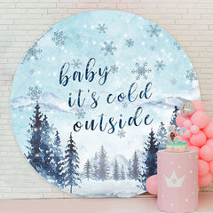 Aperturee - Its Cold Outside Snow Round Baby Shower Backdrop