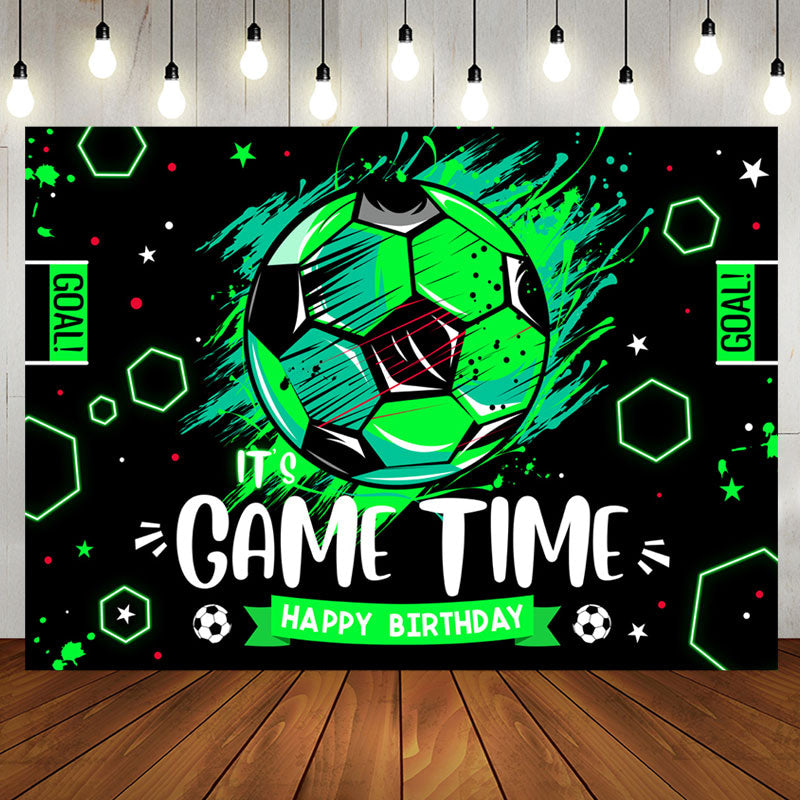 Aperturee - Its Game Time Football Black Green Birthday Backdrop