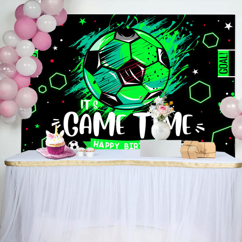 Aperturee - Its Game Time Football Black Green Birthday Backdrop