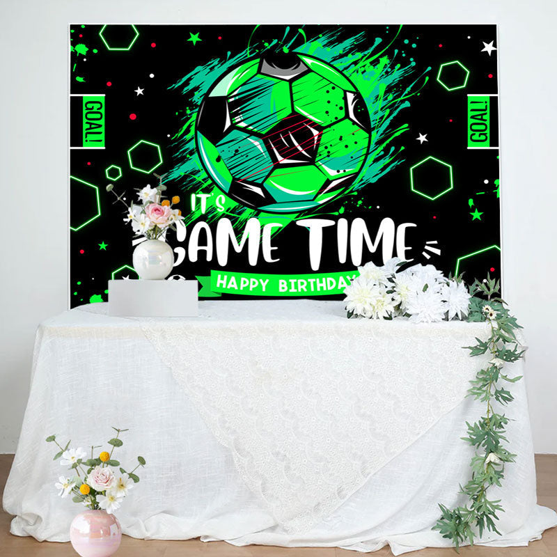 Aperturee - Its Game Time Football Black Green Birthday Backdrop