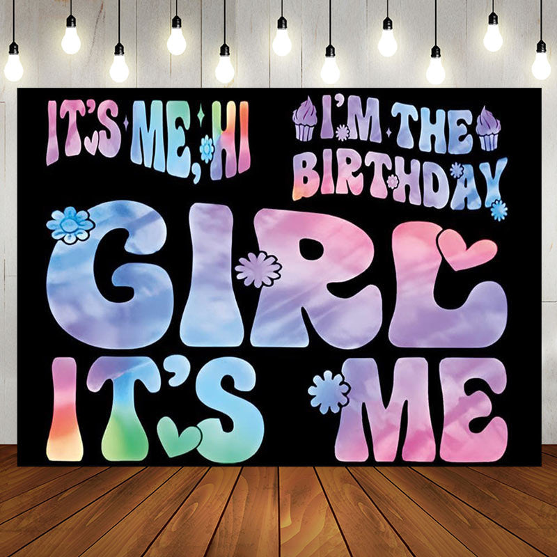 Aperturee - Its Me Girl Floral Gradient Black Birthday Backdrop