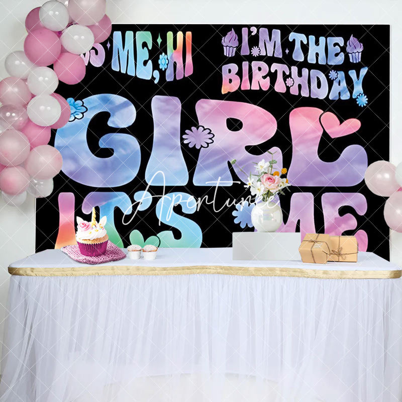 Aperturee - Its Me Girl Floral Gradient Black Birthday Backdrop