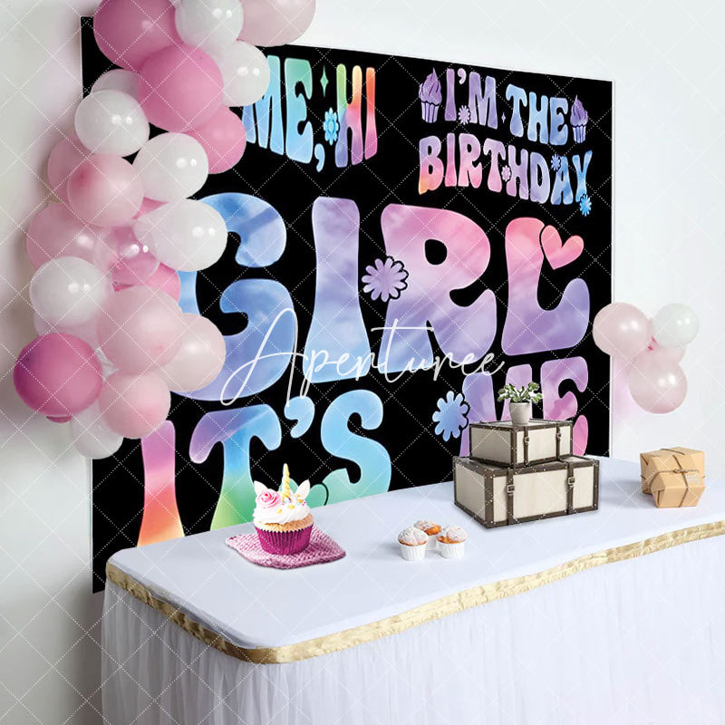 Aperturee - Its Me Girl Floral Gradient Black Birthday Backdrop