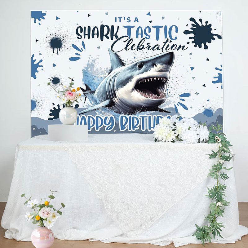 Aperturee - Its Shark Tastic Clebration Happy Birthday Backdrop