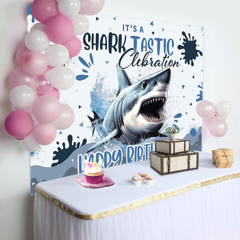 Aperturee - Its Shark Tastic Clebration Happy Birthday Backdrop