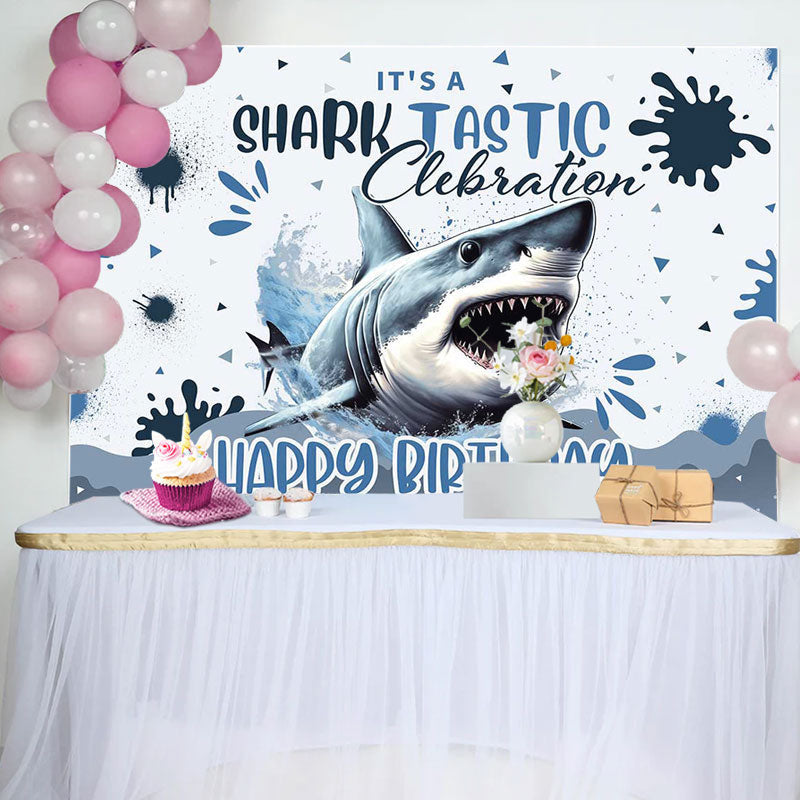 Aperturee - Its Shark Tastic Clebration Happy Birthday Backdrop