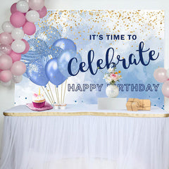 Aperturee - Its Time To Celebrate Blue Balloon Birthday Backdrop