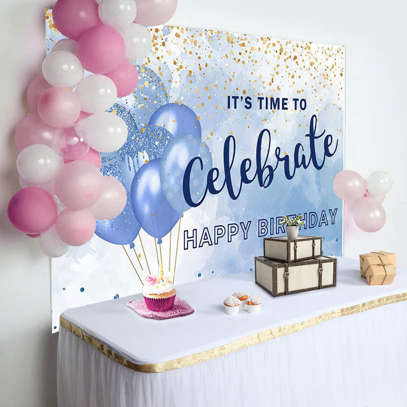 Aperturee - Its Time To Celebrate Blue Balloon Birthday Backdrop