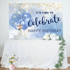 Aperturee - Its Time To Celebrate Blue Balloon Birthday Backdrop