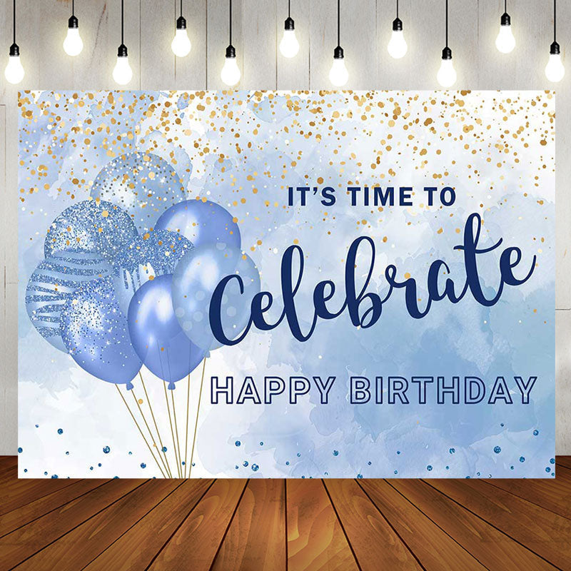 Aperturee - Its Time To Celebrate Blue Balloon Birthday Backdrop