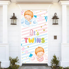 Aperturee - Its Twins Pink Blue Stripe Baby Shower Door Cover