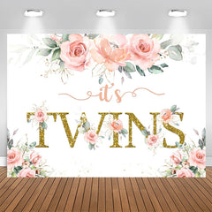 Aperturee - Its Twins Pink Florals Baby Shower Backdrop for Girl