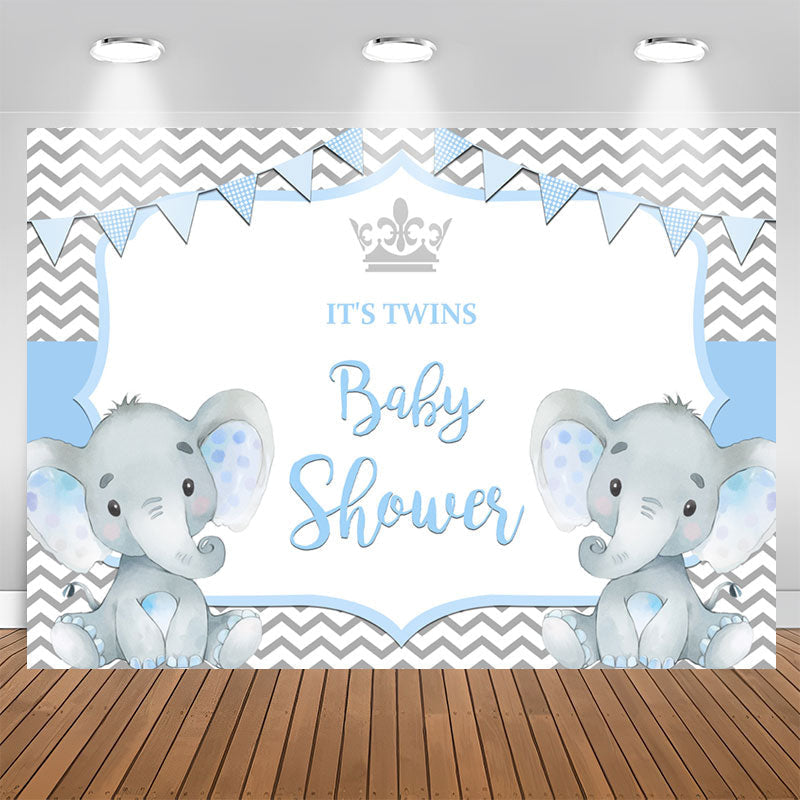 Aperturee - Its Twins Two Baby Blue Elephants Baby Shower Backdrop