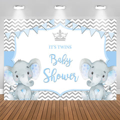 Aperturee - Its Twins Two Baby Blue Elephants Baby Shower Backdrop