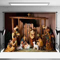 Aperturee - Jesus Nativity Lamb Straw Shed Christmas Backdrop