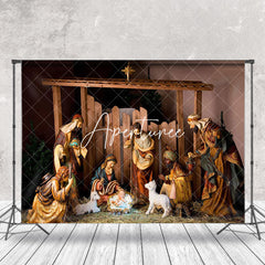 Aperturee - Jesus Nativity Lamb Straw Shed Christmas Backdrop