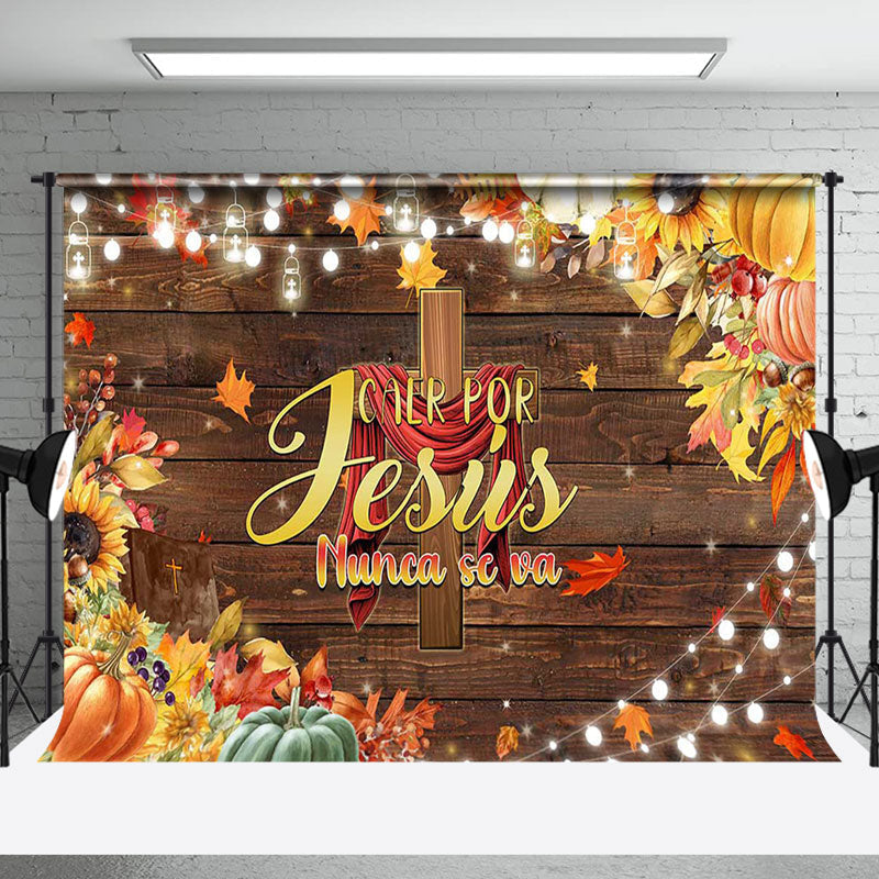 Aperturee - Jesus Nunca Se Va Maple Wooden Thanksgiving Backdrop