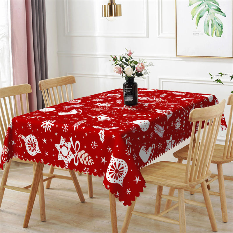 Aperturee - Jingle Bell Candy Cane Snow Red Christmas Tablecloth