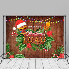 Aperturee - Join Us Wooden Luau Hibiscus Christmas In July Backdrop