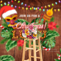 Aperturee - Join Us Wooden Luau Hibiscus Christmas In July Backdrop