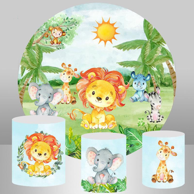 Aperturee Jungel Animals And Sun Round Boys Baby Shower Backdrop