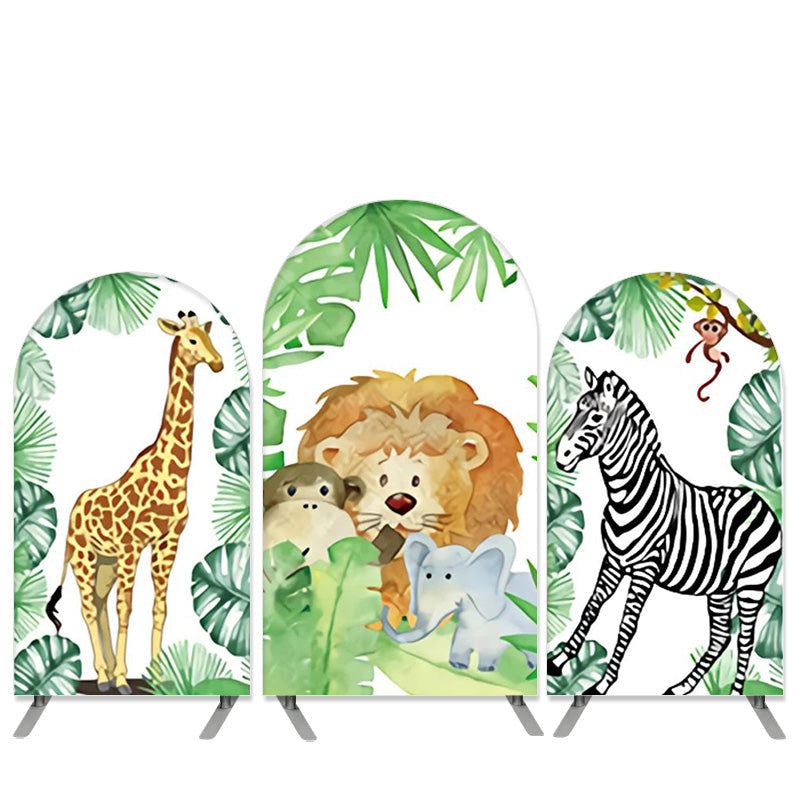 Aperturee Jungle Animals Theme Green Leaves Birthday Arch Backdrop Kit