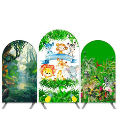 Aperturee Jungle Animals Theme Green Leaves Birthday Arch Backdrop Kit