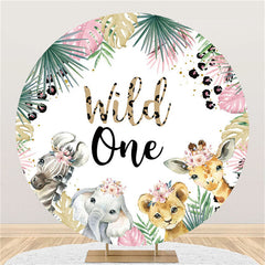 Aperturee Jungle Animals Wild One Circle Happy Birthday Backdrop