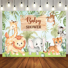 Aperturee - Jungle Cute Animals And Green Trees Baby Shower Backdrop