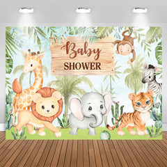 Aperturee - Jungle Cute Animals And Green Trees Baby Shower Backdrop