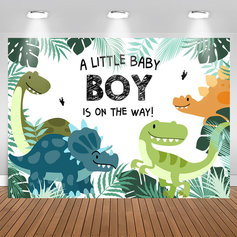 Aperturee - Jungle Dinosaur Themed Baby Shower Backdrop For Boy