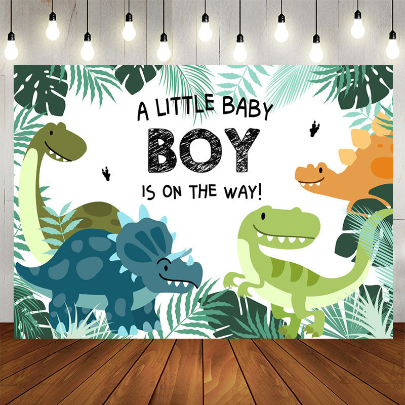 Aperturee - Jungle Dinosaur Themed Baby Shower Backdrop For Boy