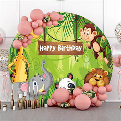 Aperturee Jungle Forest And Animal Circle Happy Birthday Backdrop