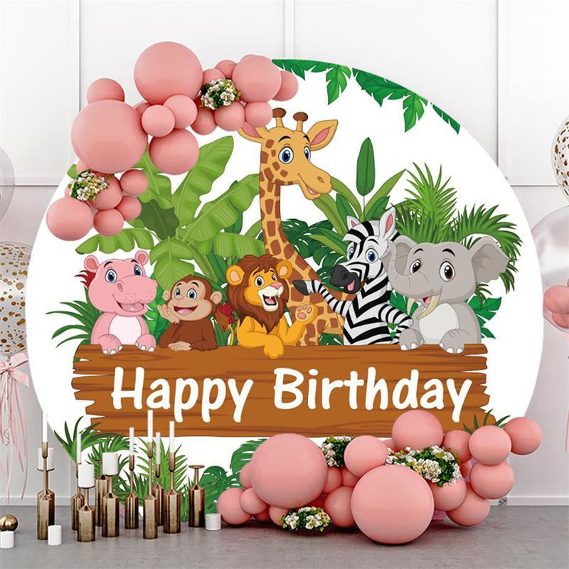 Aperturee Jungle Forest And Cute Animals Birthday Circle Backdrop