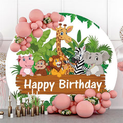 Aperturee Jungle Forest And Cute Animals Birthday Circle Backdrop