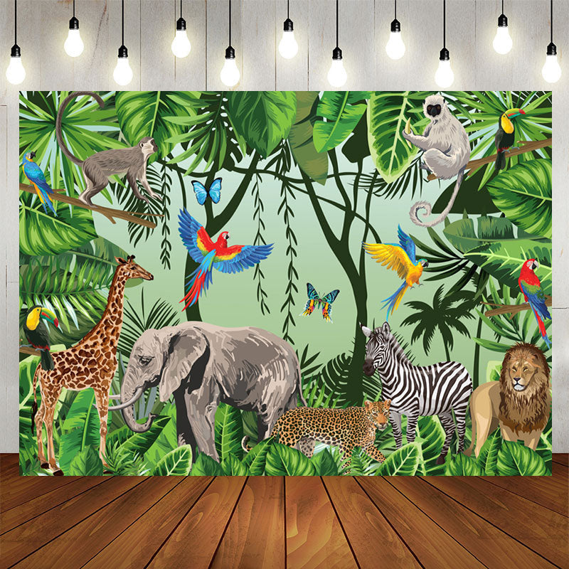 Aperturee - Jungle Forest Animals Birthday Party Backdrop For Kids