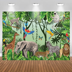 Aperturee - Jungle Forest Animals Birthday Party Backdrop For Kids