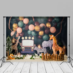 Aperturee - Jungle Forest Animals Green Cake Smash Backdrop