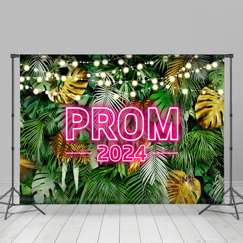 Aperturee - Jungle Green Leaves Plant Lights Prom Party Backdrop