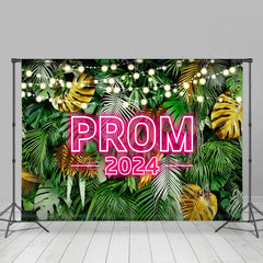 Aperturee - Jungle Green Leaves Plant Lights Prom Party Backdrop