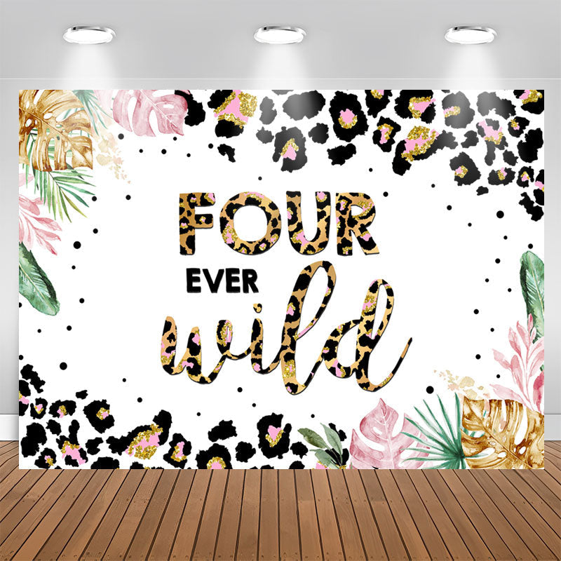 Aperturee - Jungle Leopard Four Ever Wild 4th Brithday Backdrop