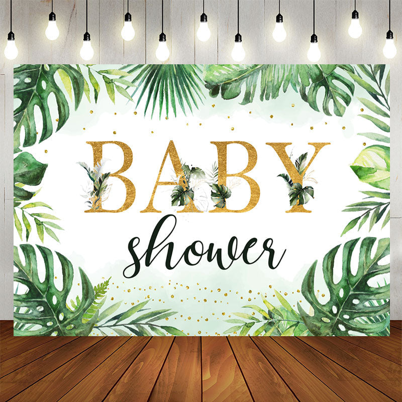 Aperturee - Jungle Palm Leaves Green Summwe Baby Shower Backdrop