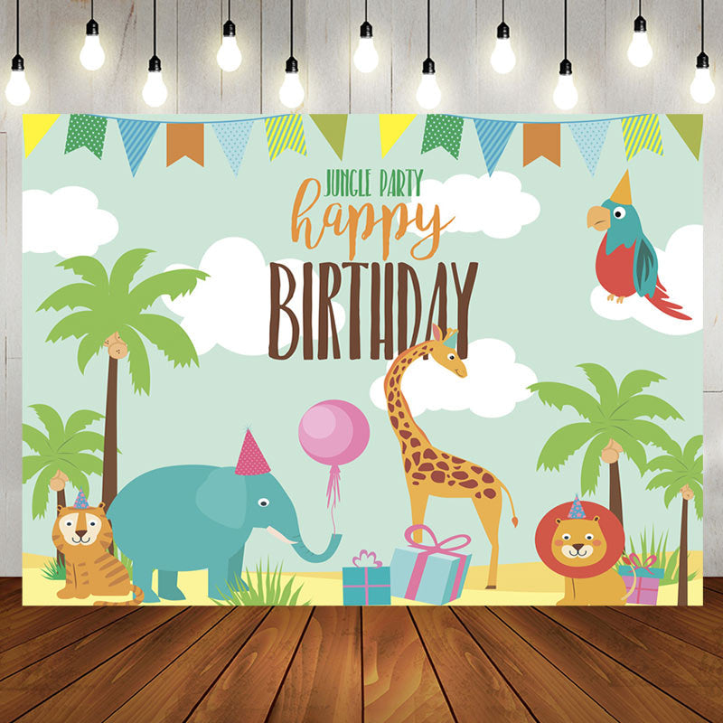 Aperturee - Jungle Party Lovely Animals Happy Birthday Backdrop