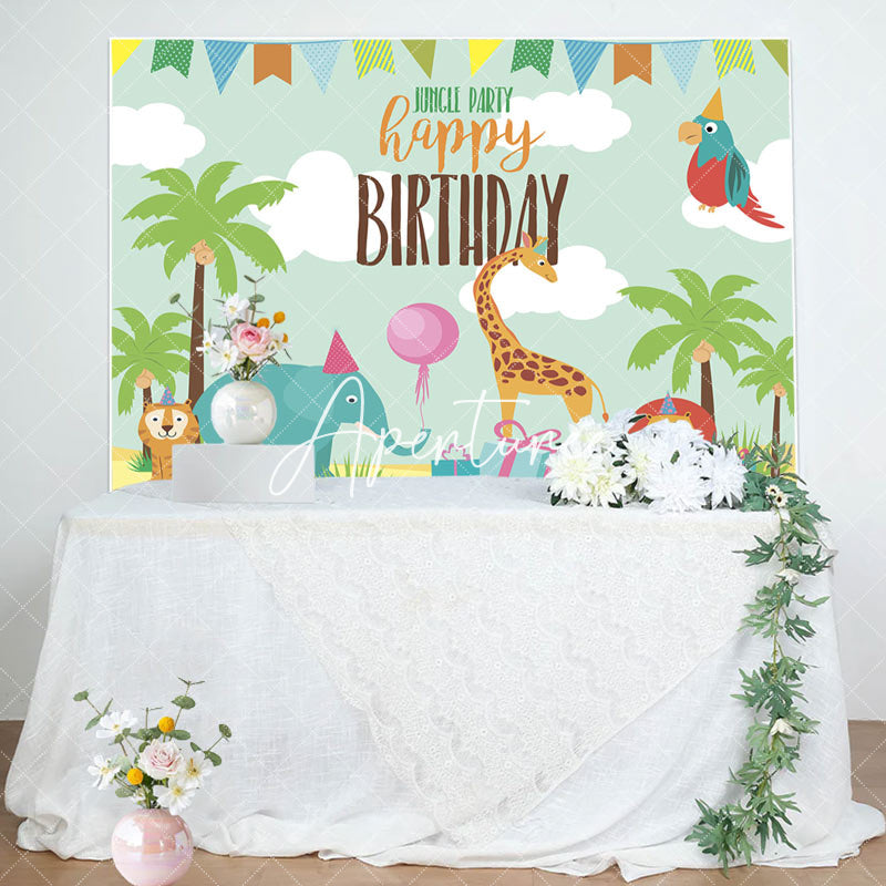 Aperturee - Jungle Party Lovely Animals Happy Birthday Backdrop