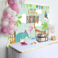 Aperturee - Jungle Party Lovely Animals Happy Birthday Backdrop