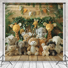 Aperturee - Jungle Safari Animal Doll Wooden Backdrop For Photo